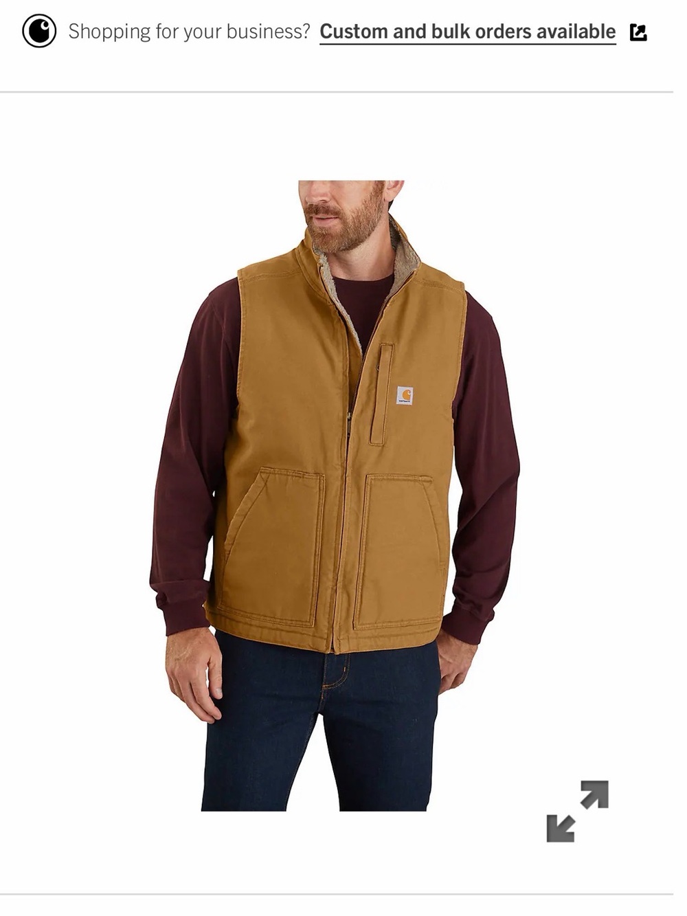 Carhartt Brown Duck Work Vest with Zip Front